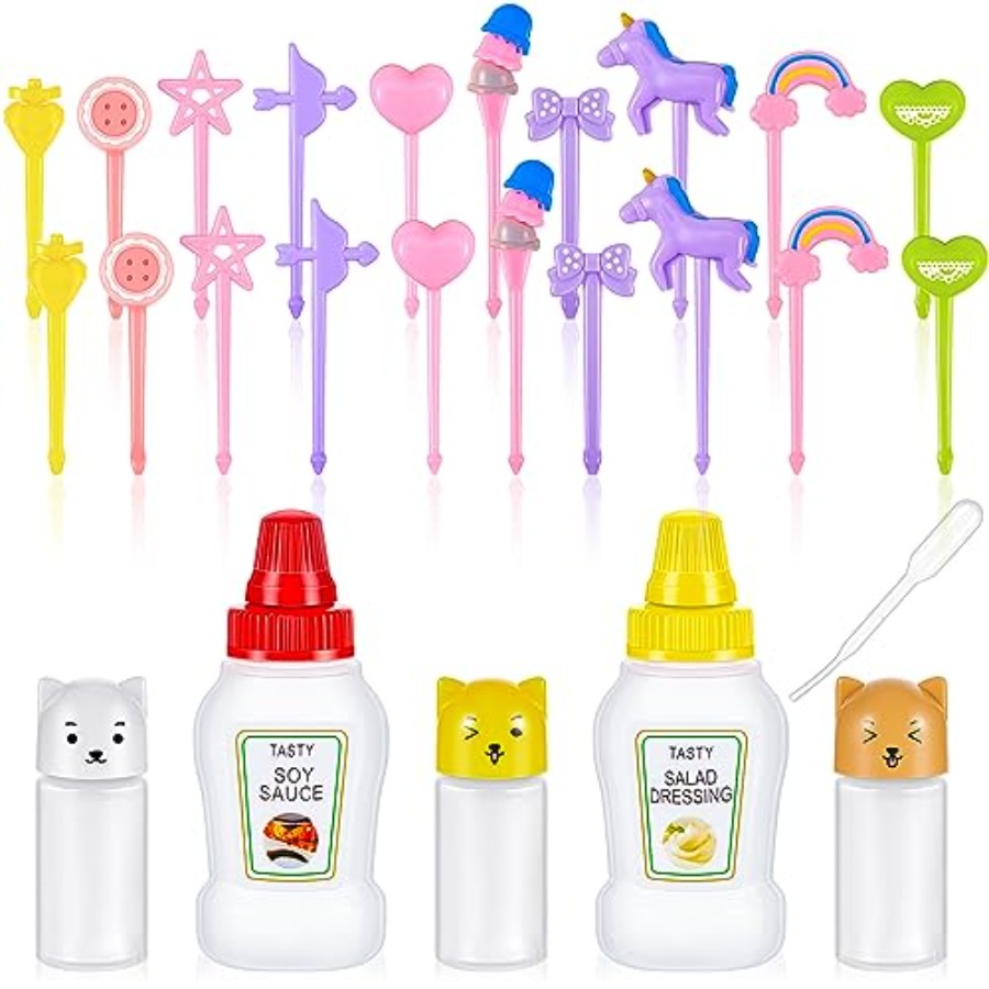 Sauce Squeeze Bottle - ชุดกล่องใส่ซอสถั่วเหลืองสำหรับอาหารกลางวัน 26 ชิ้น, ขวดบีบซอสขนาดเล็ก 5 ขวดพร้อมหัวหยด