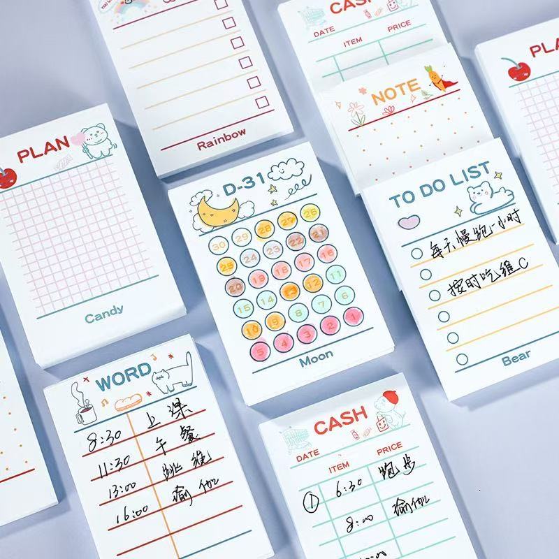 Meal Plan Notepad - สมุดโน้ตแบบมีกาวในตัว Kawai Supplies สมุดวางแผนงาน สมุดบันทึกการเงิน ลายการ์ตูนน่ารัก