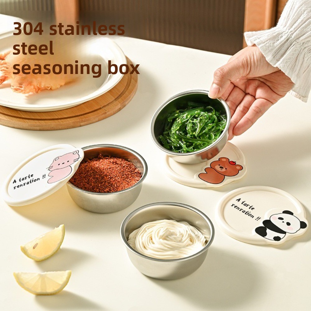 Sauce Dipping Cup - ถ้วยซอสแบบใช้ซ้ำได้ใหม่ สแตนเลส 304 ภาชนะเก็บอาหารทำความสะอาดง่าย ฝาปิดกันรั่วซึม จานจิ้ม