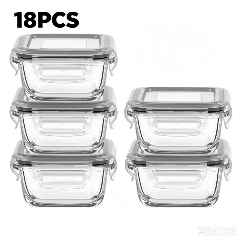 Meal Prep Glass Containers Oven Safe - ชุดภาชนะเก็บอาหารแก้ว 18 ชิ้น, ฝาปิดแน่นสนิทแบบล็อค, ภาชนะเตรียมอาหารแก้วปลอดสาร BPA,