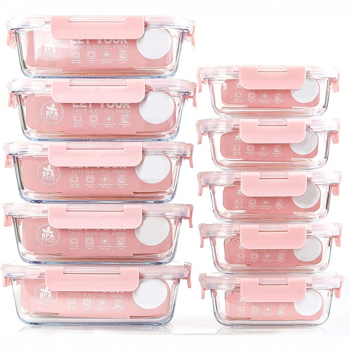 Meal Prep Glass Containers Oven Safe - ชุดกล่องแก้วสำหรับเตรียมอาหาร 10 ชิ้น, กล่องเก็บอาหารพร้อมฝาปิดที่ปิดสนิท, กล่องอาหารกลางวันแก้ว, ใช้ได้กับไมโครเวฟ,