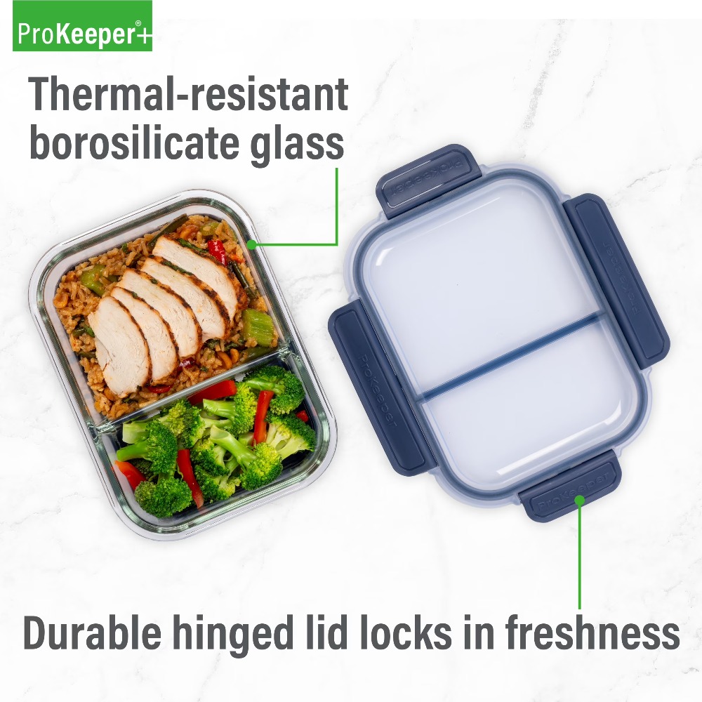 Meal Prep Glass Containers Oven Safe - ชุดกล่องใส่อาหารแก้วโบโรซิลิเกตคุณภาพพรีเมียมสำหรับอาหารกลางวันและสลัด พร้อมฝาปิดแบบ Snap Lock ป้องกันการรั่วซึม ปลอดสาร
