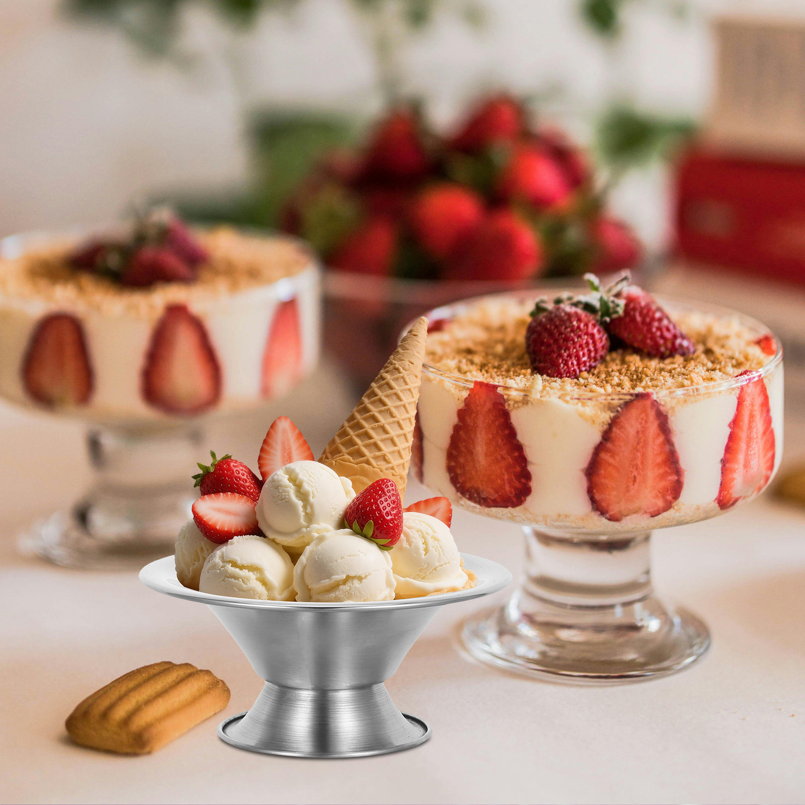 Sauce Dipping Cup - ชามสลัดสแตนเลสพร้อมขาตั้ง ถ้วยขนมหวาน 400 มล. ชามไอศกรีมสแตนเลส ถ้วยใส่เครื่องปรุง