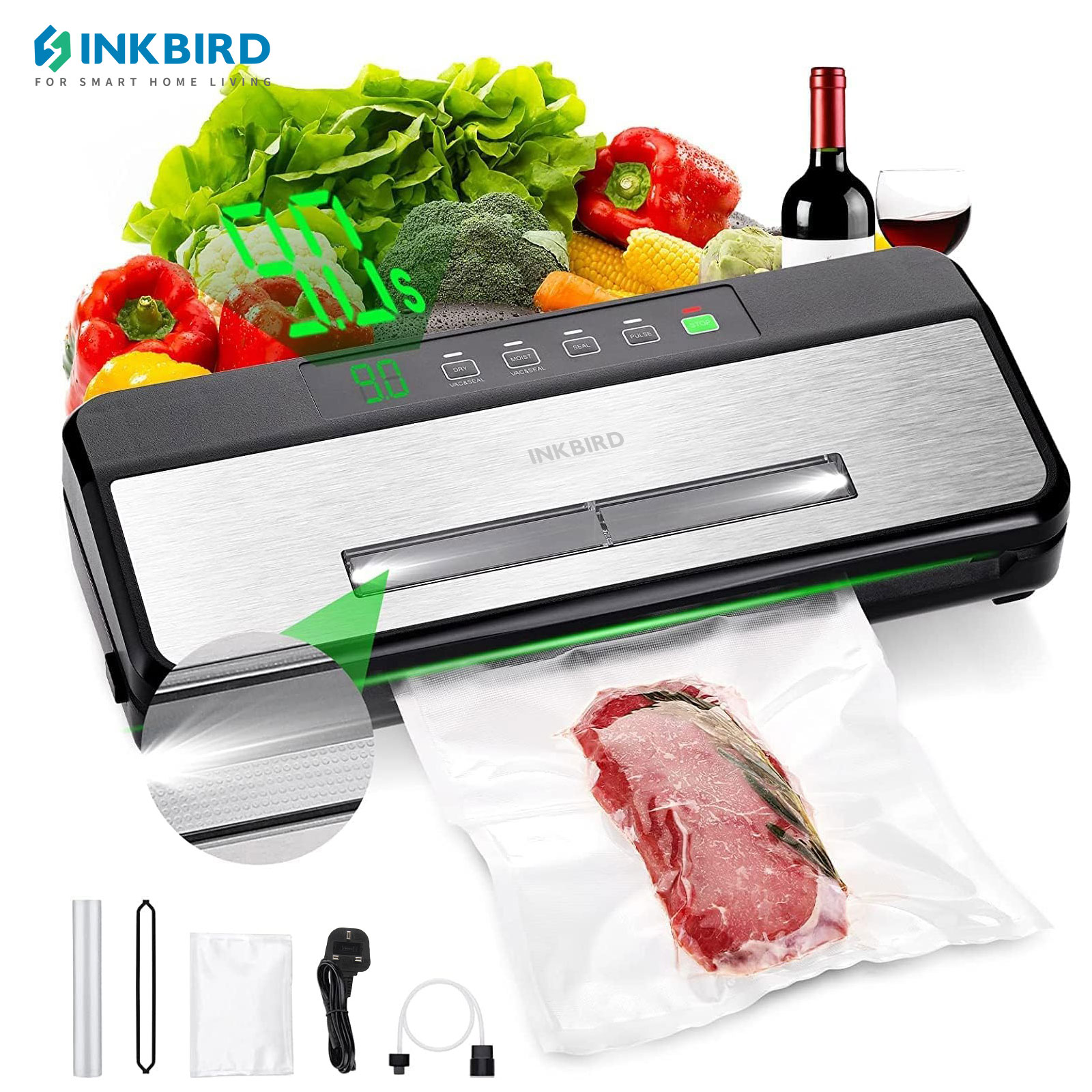 Meal Prep Vacuum Sealer - IKBIRD 3rd เครื่องซีลสูญญากาศ Starter Kit-80KPA ดูดครัวเครื่องใช้ในครัวเรือนอาหารเครื่องซีลสูญญากาศสําหรับเนื้อสัตว์,ผัก