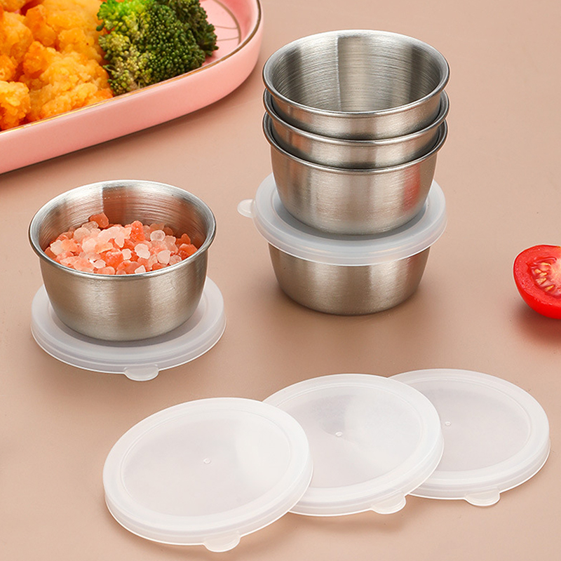 Sauce Dipping Cup - ภาชนะใส่น้ำสลัดขนาด40มล. ถ้วยซอสขนาดเล็กสแตนเลสพกพาถ้วยน้ำจิ้มกล่องพลาสติกบรรจุอาหาร1/6ชิ้น
