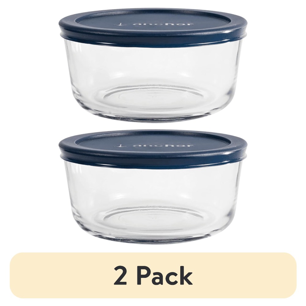 Meal Prep Glass Containers Oven Safe - ชุดกล่องเก็บอาหารแก้วทรงกลม 2 ชิ้น พร้อมฝาปิดสุญญากาศ ความจุ 4