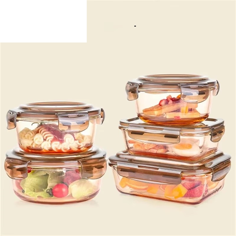 Glass Container Set - กล่องแก้วเก็บอาหารสด, กล่องเบนโตะสำหรับอุ่นในไมโครเวฟ, กล่องอาหารกลางวันแบบมีฝาปิด