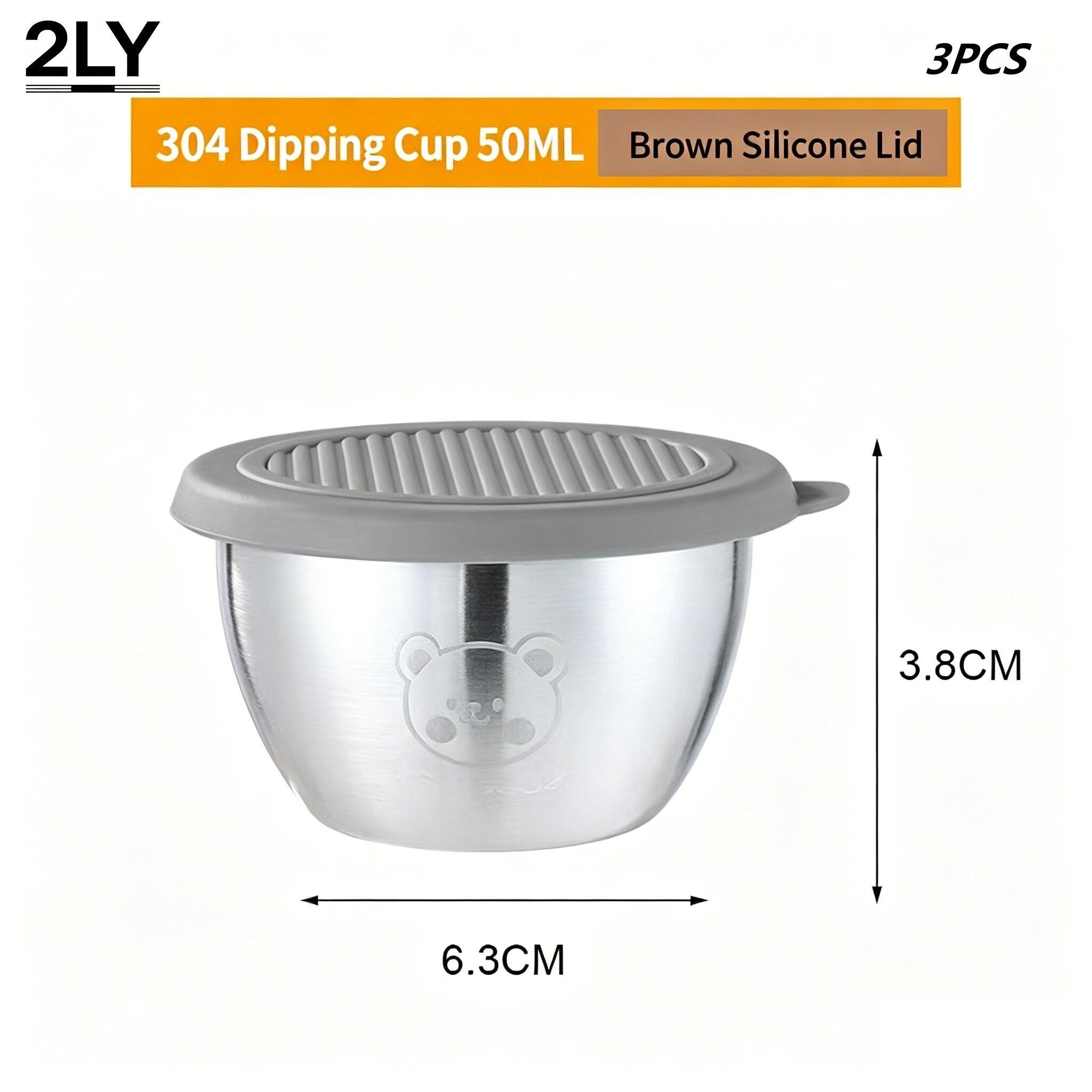 Sauce Dipping Cup - ถ้วยซอสสแตนเลส 304 จำนวน 3 ชิ้นพร้อมฝาปิด ถ้วยใส่เครื่องปรุงขนาดเล็กแบบพกพา
