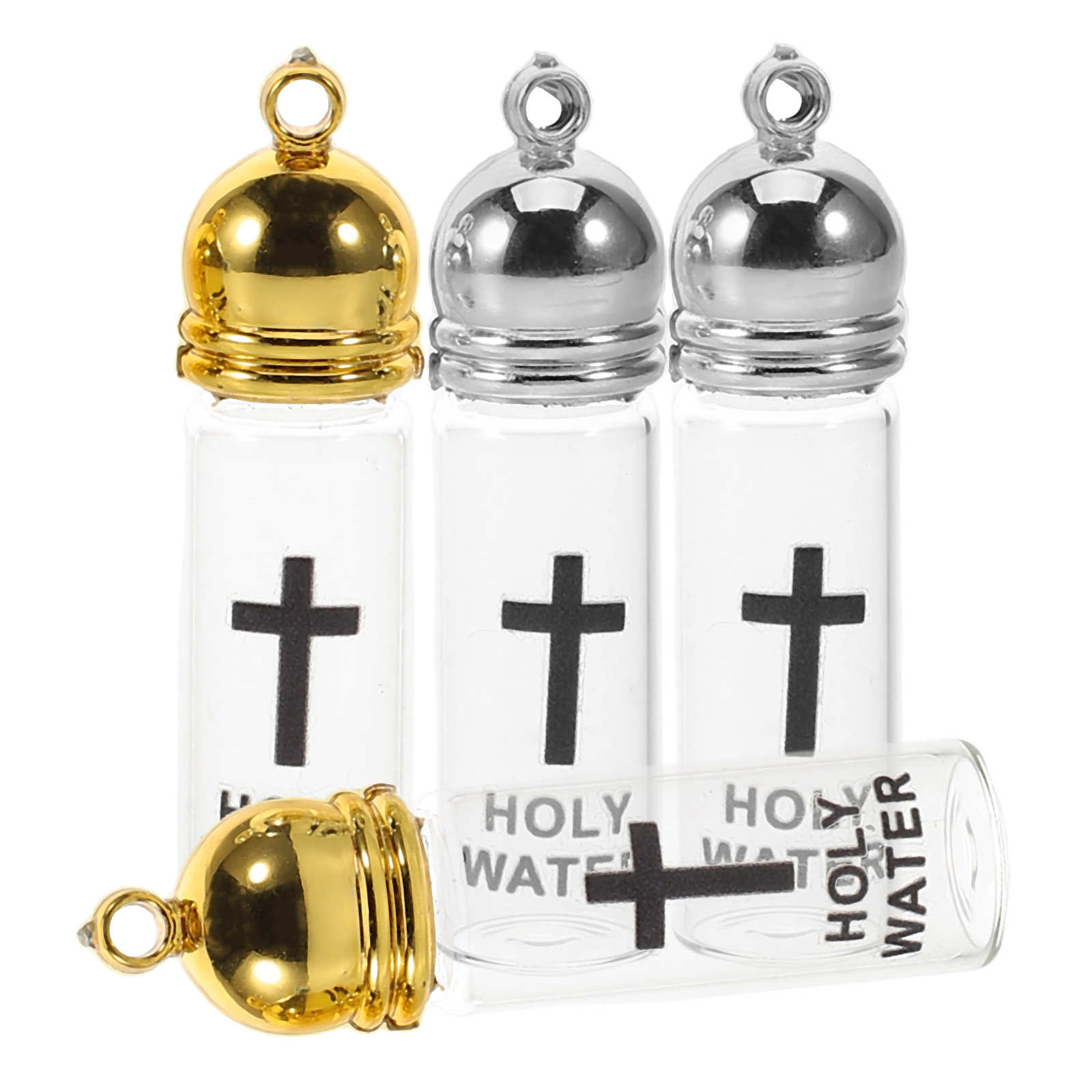 Glass Container Set - ขวดน้ำมนต์แก้ว 4 ชิ้น ชุดภาชนะใส่น้ำศักดิ์สิทธิ์ขนาดเล็ก สำหรับพิธีศีลจุ่มคริสเตียน ของตกแต่ง