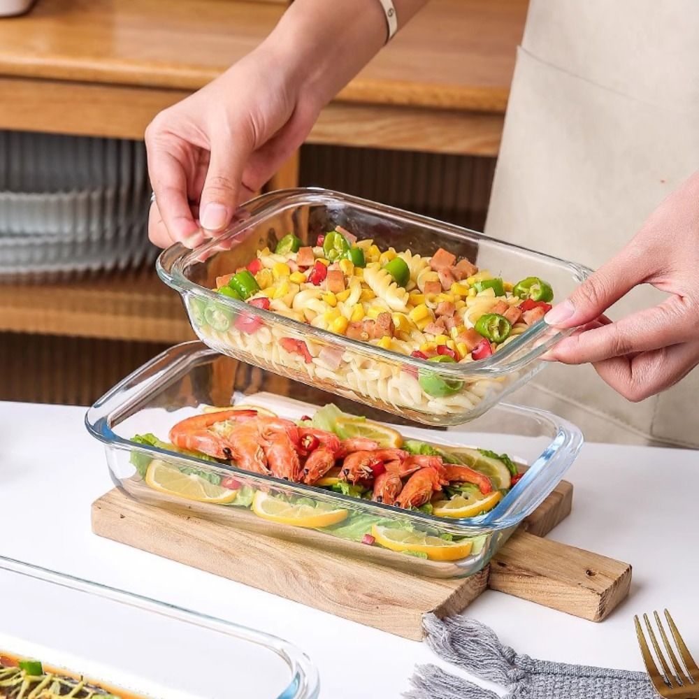 Meal Prep Glass Containers Oven Safe - ถาดอบแก้วทรงสี่เหลี่ยมทนทาน ทนความร้อนสูง ถาดอบลาซานญ่าแบบหนา พร้อมฝาปิด สำหรับเตาอบ