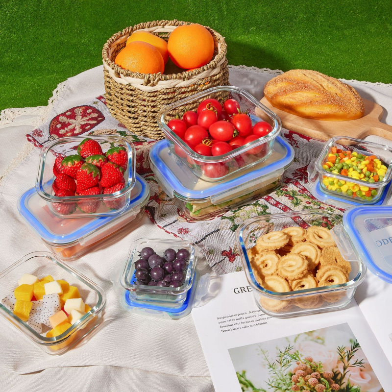 กล่องเก็บอาหารแก้วแบบมีฝาปิด 8 - Meal Prep Glass Containers Oven Safe บทวิจารณ์และราคา