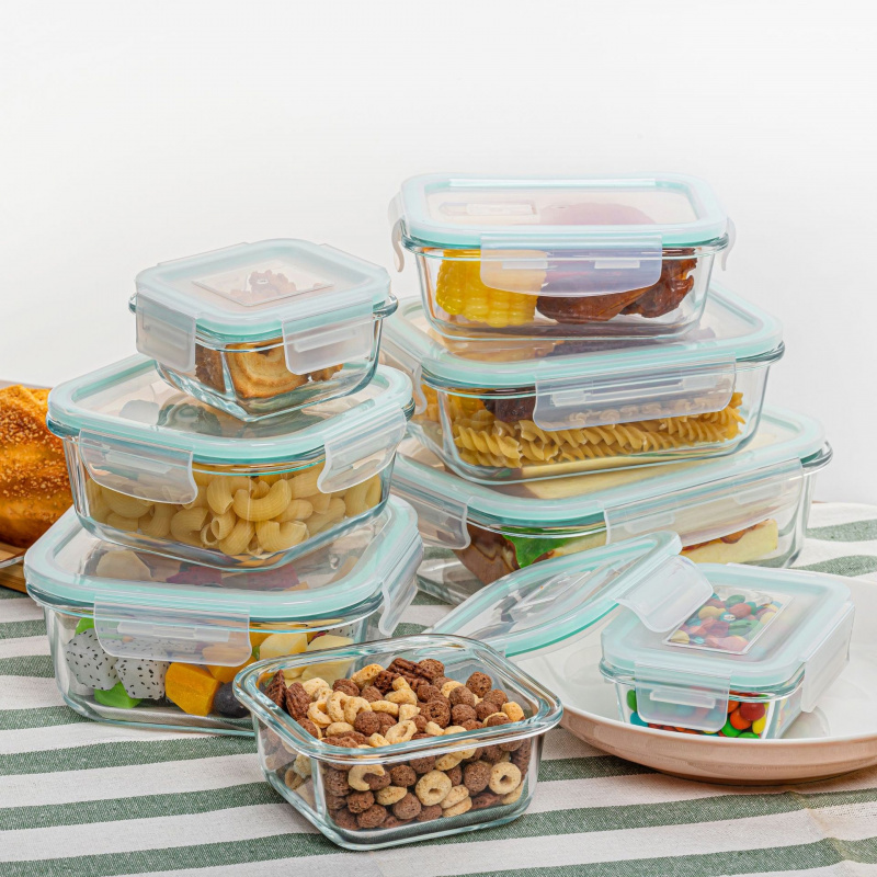 กล่องเก็บอาหารแก้วแบบมีฝาปิด 8 - Meal Prep Glass Containers Oven Safe บทวิจารณ์และราคา
